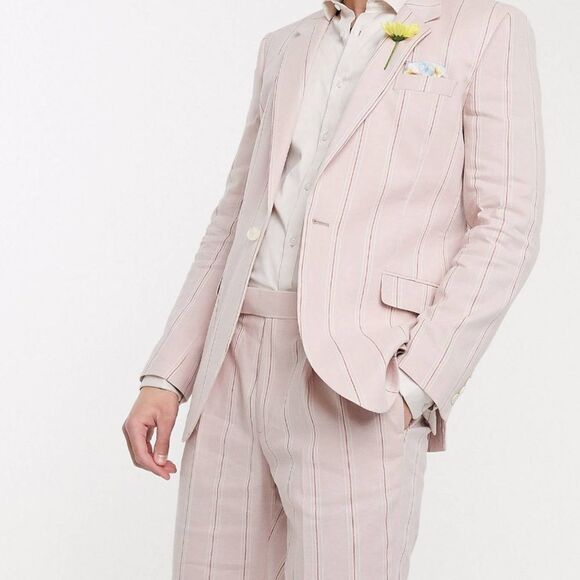 Pink Striped Linen Suit - Picture 1 of 8